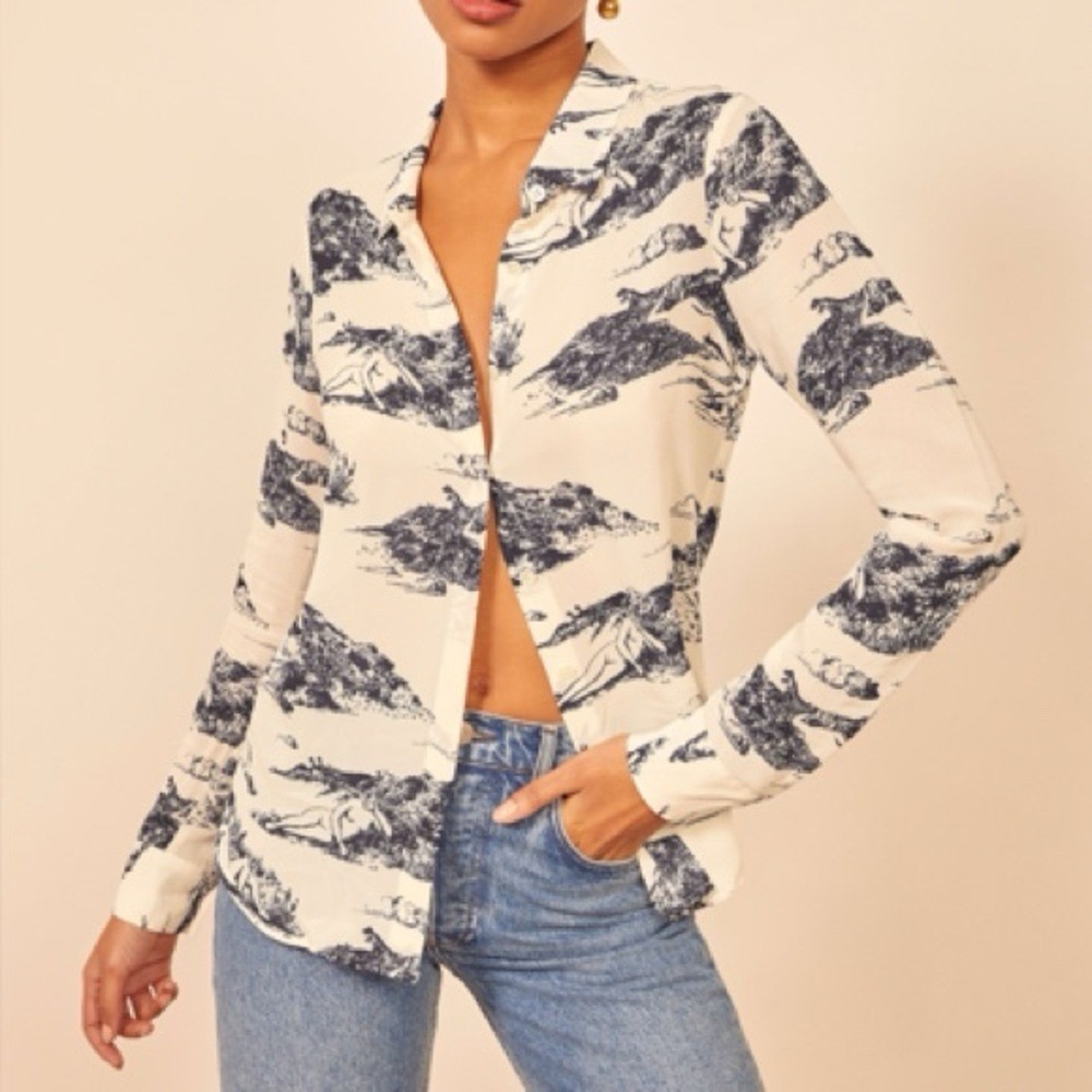 Reformation Violet Top in Paradiso White Size S Button Up French